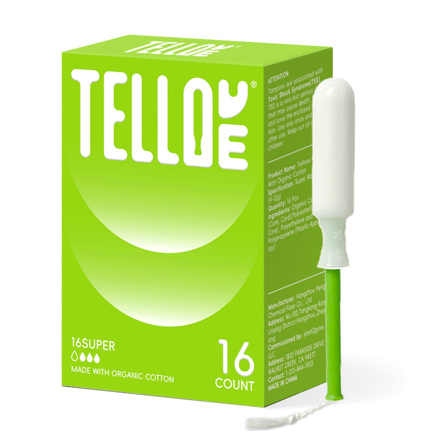 Tellove Tampons with 100% Organic Cotton Core - 16 Count(16 Super Tampons), Featuring 360° Comfort-Expand Technology with BPA-Free Applicator, Leak-Proof for 8 Hours, Comfort-Fit for Sensitive Skin