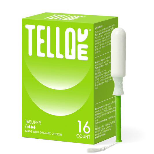 Tellove Tampons with 100% Organic Cotton Core - 16 Count(16 Super Tampons), Featuring 360° Comfort-Expand Technology with BPA-Free Applicator, Leak-Proof for 8 Hours, Comfort-Fit for Sensitive Skin