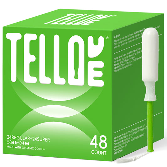 Tellove Tampons with 100% Organic Cotton Core - 48 Count(24 Regular, 24Super), Featuring 360° Comfort-Expand Technology with BPA-Free Applicator, Leak-Proof for 8 Hours, Comfort-Fit for Sensitive Skin