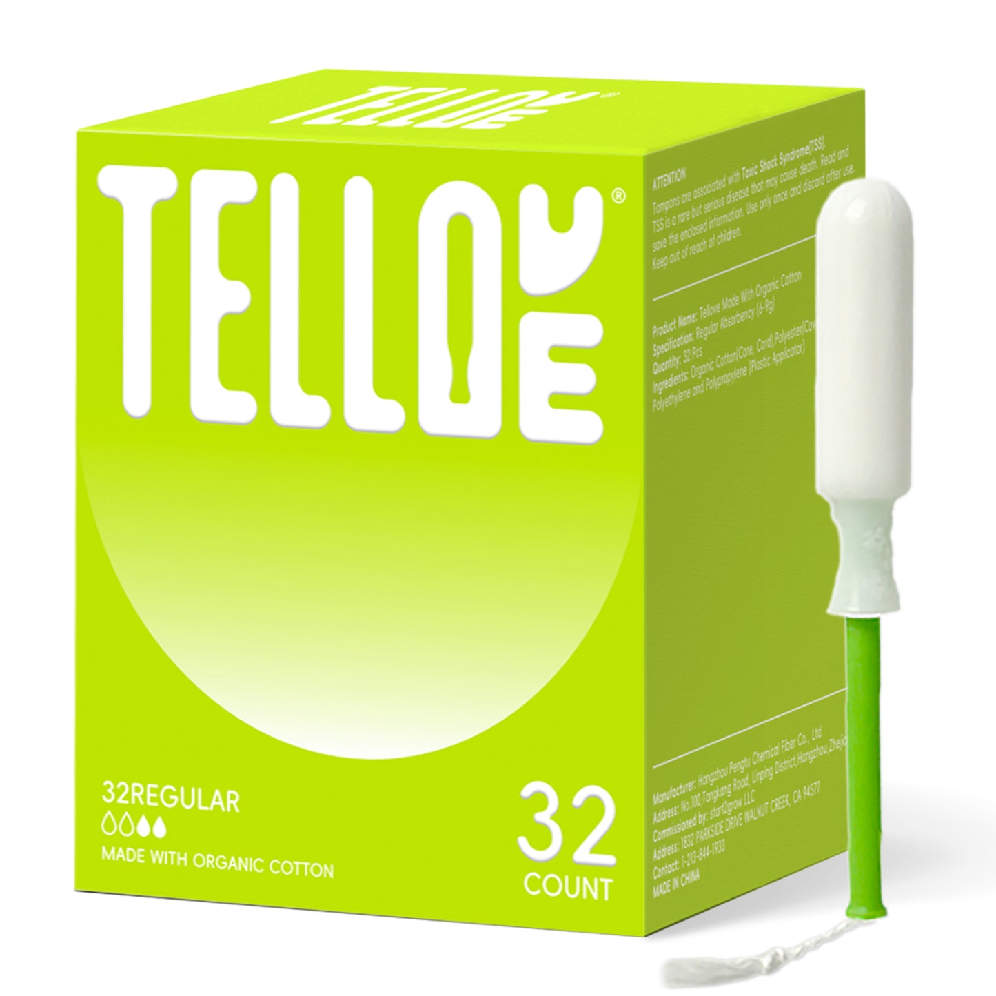 Tellove Tampons with 100% Organic Cotton Core - 32 Count(32 Regular Tampons), Featuring 360° Comfort-Expand Technology with BPA-Free Applicator, Leak-Proof for 8 Hours, Comfort-Fit for Sensitive Skin
