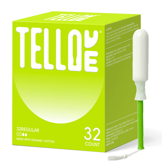 Tellove Tampons with 100% Organic Cotton Core - 32 Count(32 Regular Tampons), Featuring 360° Comfort-Expand Technology with BPA-Free Applicator, Leak-Proof for 8 Hours, Comfort-Fit for Sensitive Skin