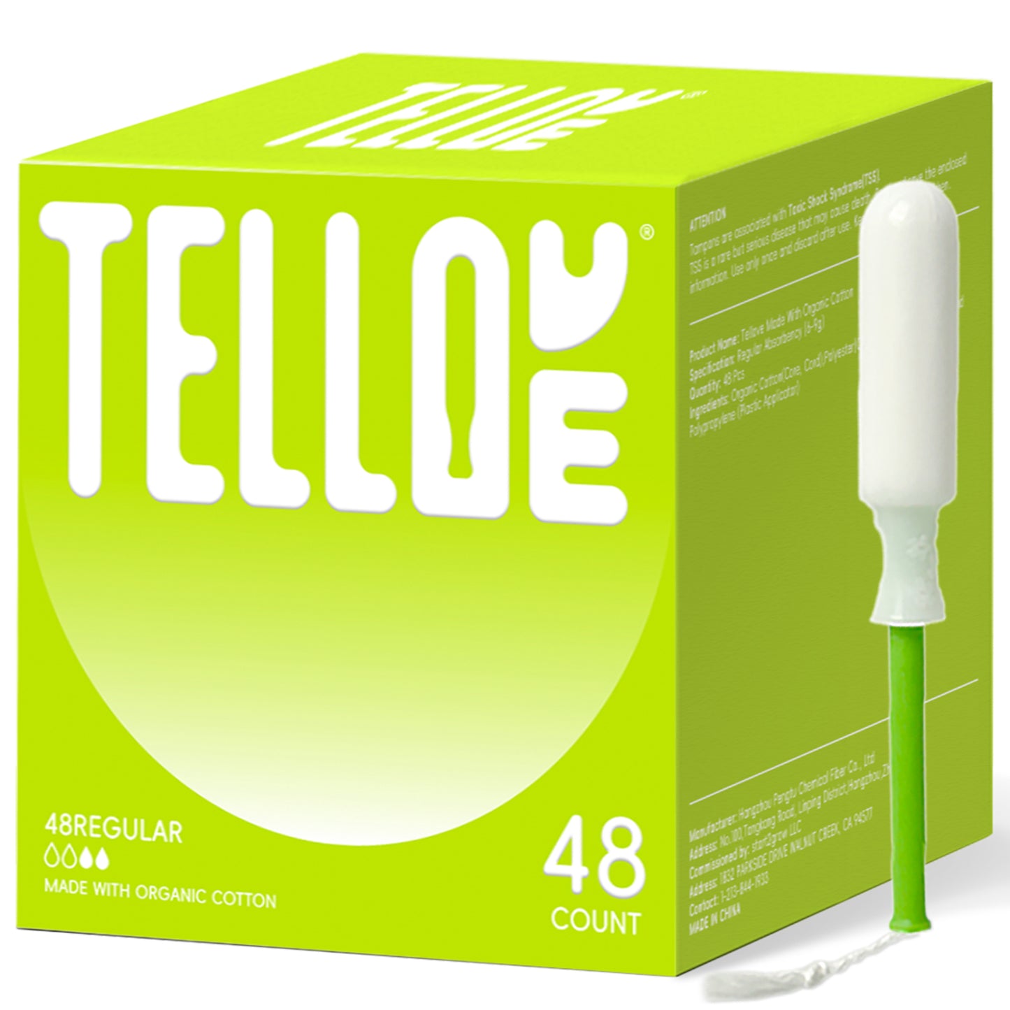 Tellove Tampons with 100% Organic Cotton Core - 48 Count(48 Regular Tampons), Featuring 360° Comfort-Expand Technology with BPA-Free Applicator, Leak-Proof for 8 Hours, Comfort-Fit for Sensitive Skin