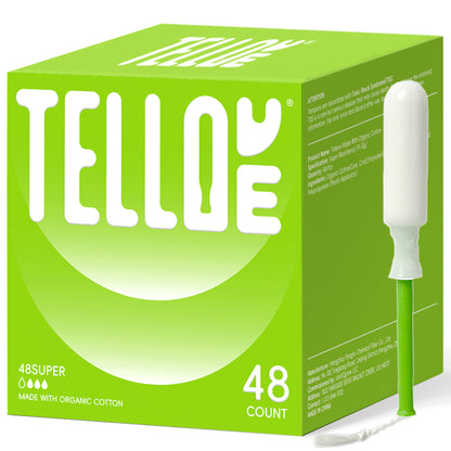 Tellove Tampons with 100% Organic Cotton Core - 48 Count(48 Super Tampons), Featuring 360° Comfort-Expand Technology with BPA-Free Applicator, Leak-Proof for 8 Hours, Comfort-Fit for Sensitive Skin