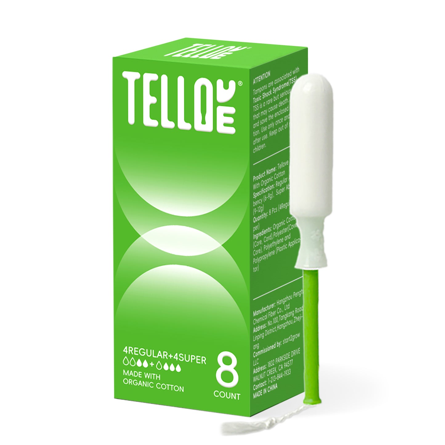 Tellove Tampons with 100% Organic Cotton Core - 8 Count(4 Regular, 4 Super), Featuring 360° Comfort-Expand Technology with BPA-Free Applicator, Leak-Proof for 8 Hours, Comfort-Fit for Sensitive Skin