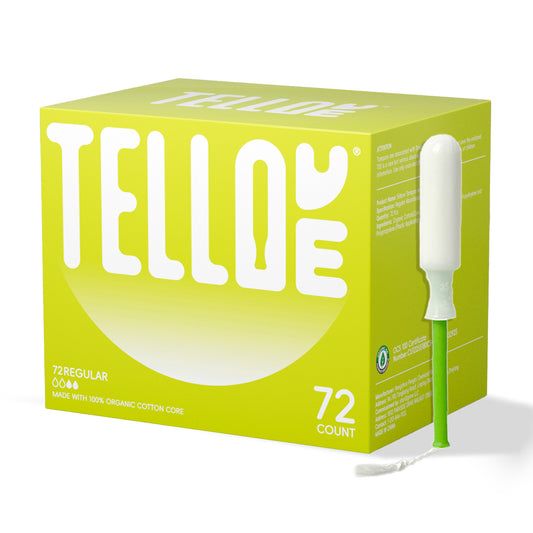 Tellove Tampons with 100% Organic Cotton Core, 72 Count(72 Regular Tampons), Featuring 360° Comfort-Expand Technology with BPA-Free Applicator, Leak-Proof for 8 Hours, Comfort-Fit for Sensitive Skin