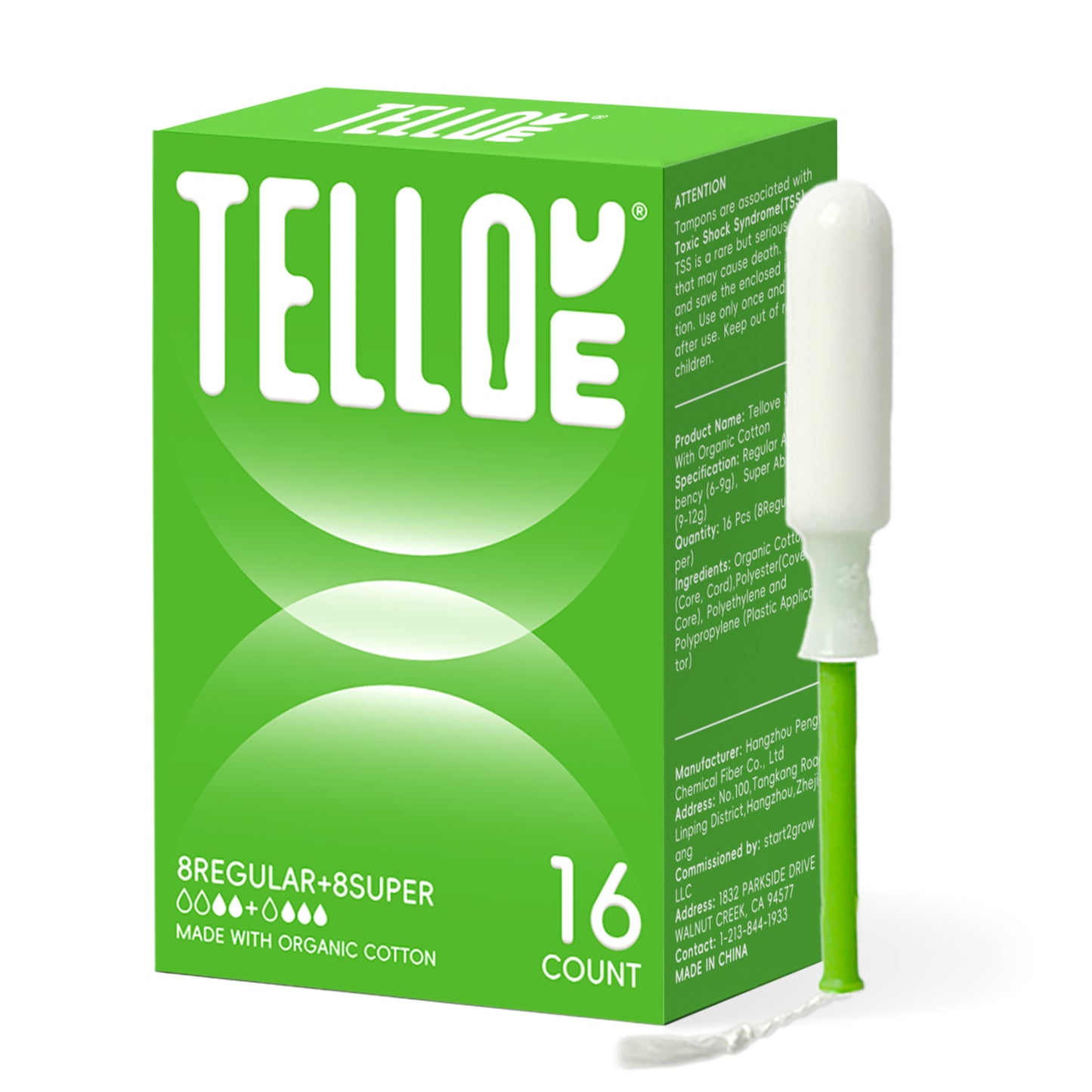 Tellove Tampons with 100% Organic Cotton Core - 16 Count(8 Regular, 8 Super), Featuring 360° Comfort-Expand Technology with BPA-Free Applicator, Leak-Proof for 8 Hours, Comfort-Fit for Sensitive Skin