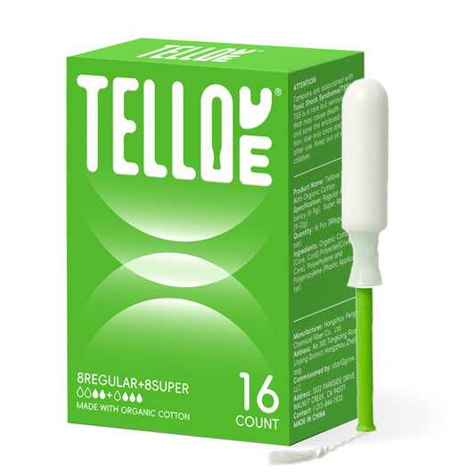 Tellove Tampons with 100% Organic Cotton Core - 16 Count(8 Regular, 8 Super), Featuring 360° Comfort-Expand Technology with BPA-Free Applicator, Leak-Proof for 8 Hours, Comfort-Fit for Sensitive Skin